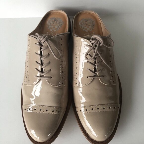 VINCE CAMUTO closed-toe tan patent leather slide/mule lace-up oxford look US 8M - Picture 2 of 15